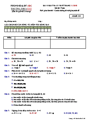 Đề kiểm tra 15 phút môn Toán Lớp 6 - Mã đề 210 - Năm học 2018-2019 - Trường THCS Xuân La (Có đáp án)